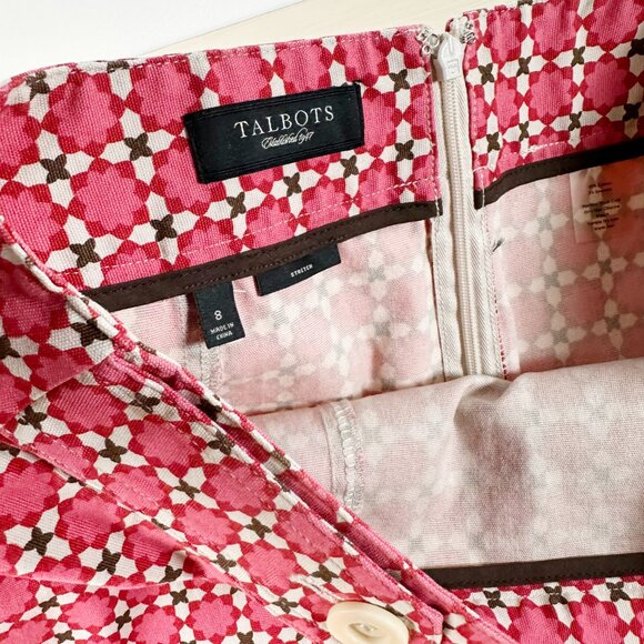 Talbots Cotton Blend Pencil Skirt Women's 8 Stretch Geometric Pink Red - Picture 6 of 9